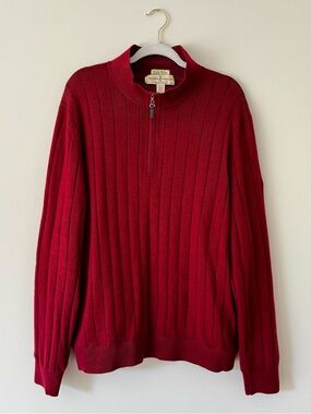Vintage Fairway & Greene Wool Ribbed Quarter Zip w/ Country Club Logo, Red – XL
